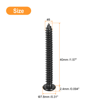 Harfington Uxcell #8 x 1-9/16" Phillips Pan Head Self-tapping Screw, 100pcs - 304 Stainless Steel Round Head Wood Screw Full Thread (Black)