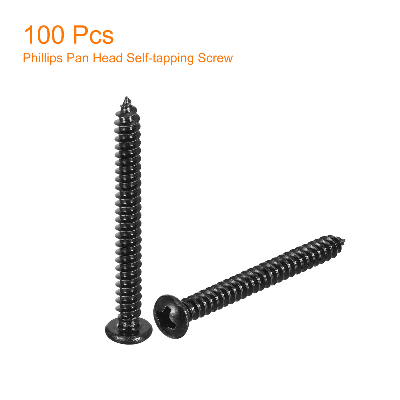 uxcell Uxcell #8 x 1-9/16" Phillips Pan Head Self-tapping Screw, 100pcs - 304 Stainless Steel Round Head Wood Screw Full Thread (Black)