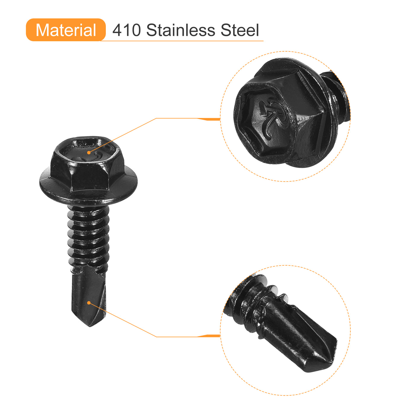 Uxcell 100Pcs 12 x 3/4" Hex Washer Head Self Drilling Screws Sheet