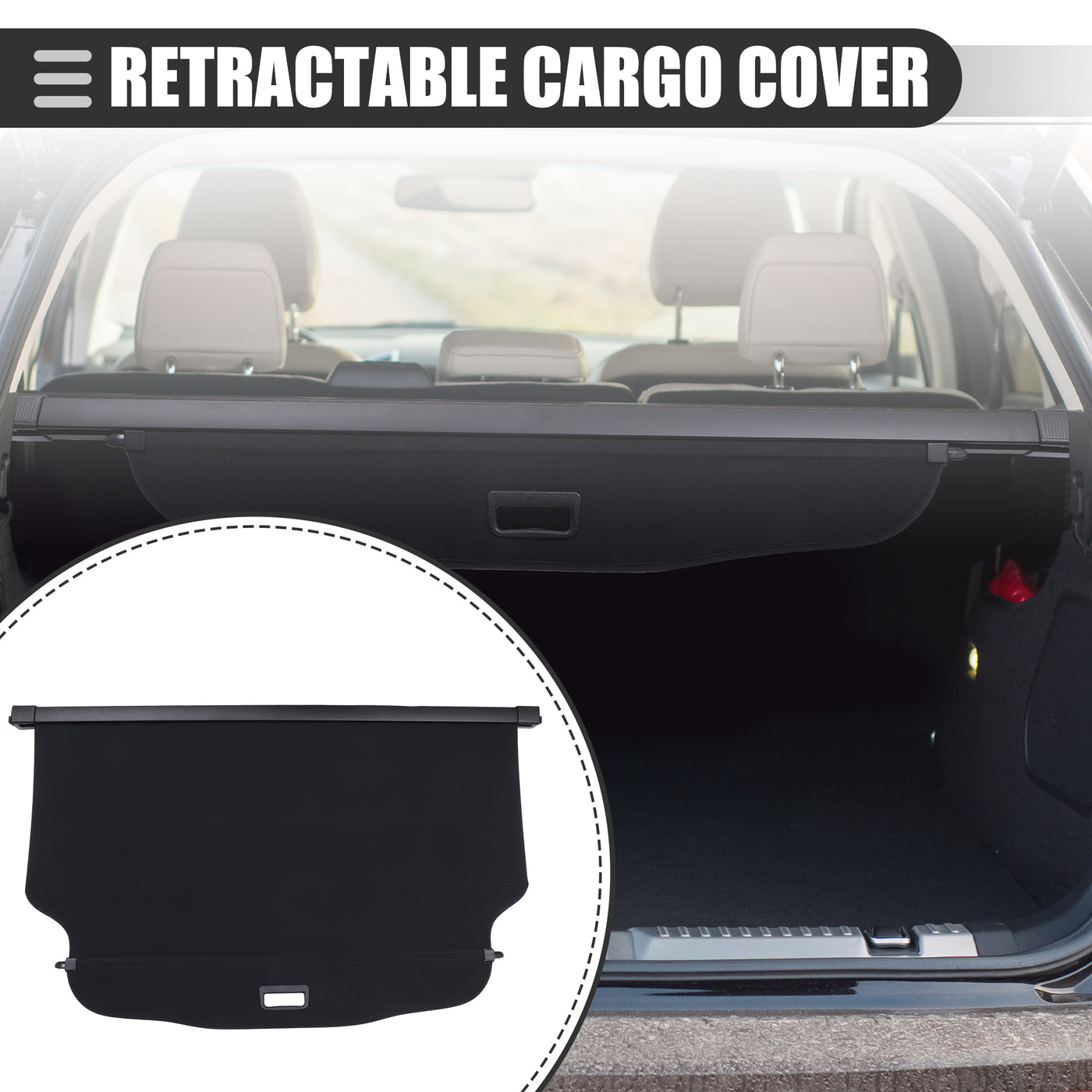 Motoforti Retractable Cargo Cover, Heat Resistant Rear Trunk Security Cover Shield Shade, for GMC Acadia 2017-2023, Waterproof Canvas, Black