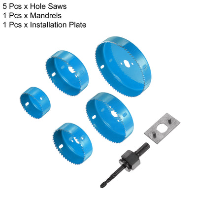 Harfington 5pcs 2-1/2" - 5" HSS (High Speed Steel) Hole Saw Set Kit for Wood Plastic Blue