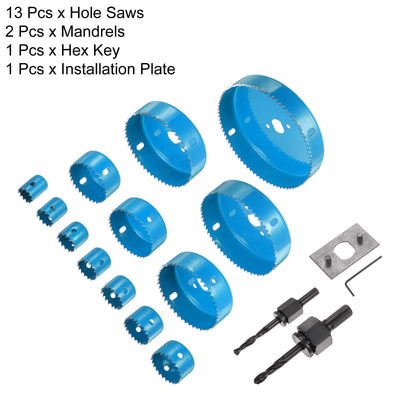 Harfington 13pcs 3/4" - 5" HSS (High Speed Steel) Hole Saw Set Kit for Wood Plastic Blue