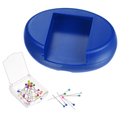 Harfington Magnetic Pin Cushion with 100pcs Plastic Head Pins, with Drawer, Navy Blue