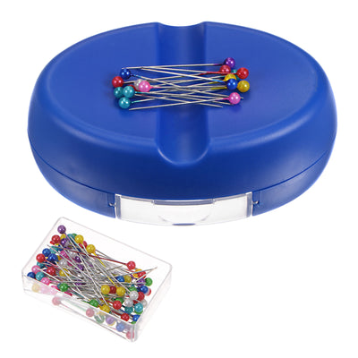 Harfington Magnetic Pin Cushion with 100pcs Plastic Head Pins, with Drawer, Navy Blue