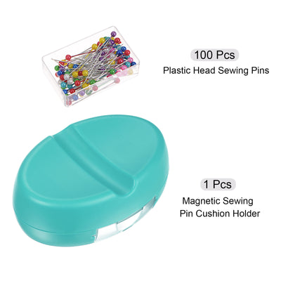 Harfington Magnetic Pin Cushion with 100pcs Plastic Head Pins, with Drawer, Light Blue