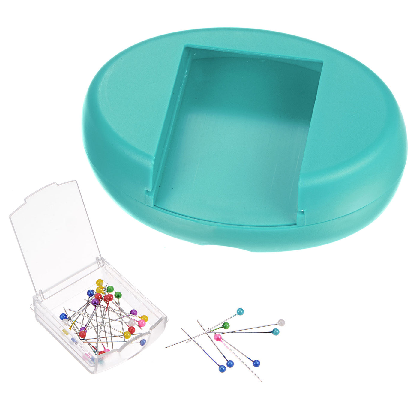 Harfington Magnetic Pin Cushion with 100pcs Plastic Head Pins, with Drawer, Light Blue