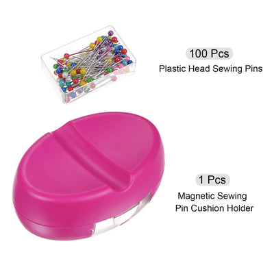 Harfington Magnetic Pin Cushion with 100pcs Plastic Head Pins, with Drawer, Pink