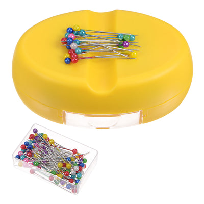 Harfington Magnetic Pin Cushion with 100pcs Plastic Head Pins, with Drawer, Yellow