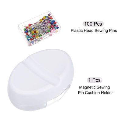Harfington Magnetic Pin Cushion with 100pcs Plastic Head Pins, with Drawer, White
