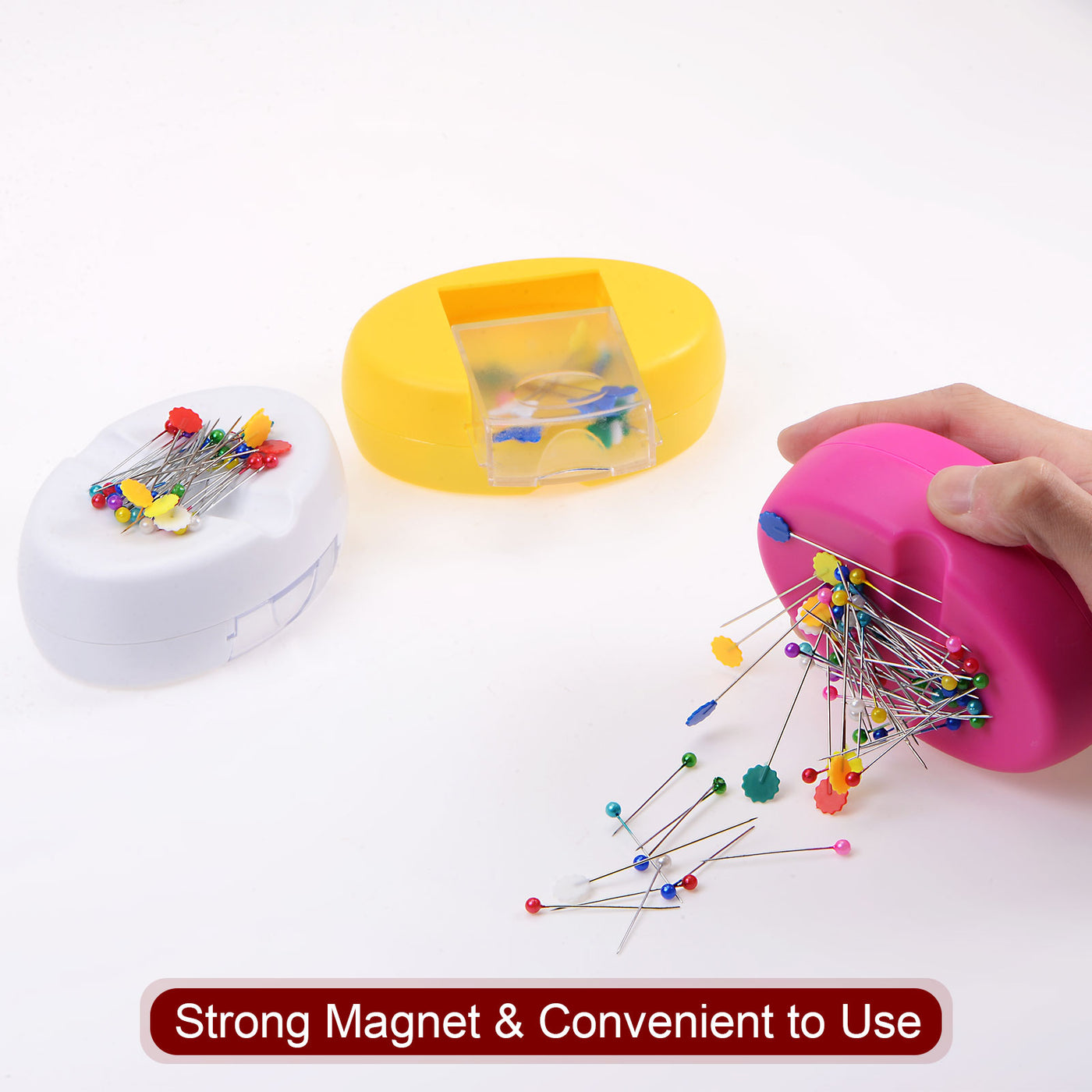Harfington Magnetic Pin Cushion with 100pcs Plastic Head Pins, with Drawer, White