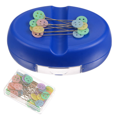 Harfington Magnetic Pin Cushion with 50pcs Button Plastic Head Pins, with Drawer, Navy Blue