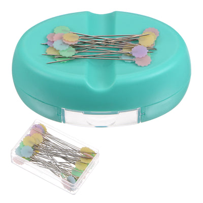 Harfington Magnetic Pin Cushion with 100pcs Flower Pins, with Drawer, Light Blue