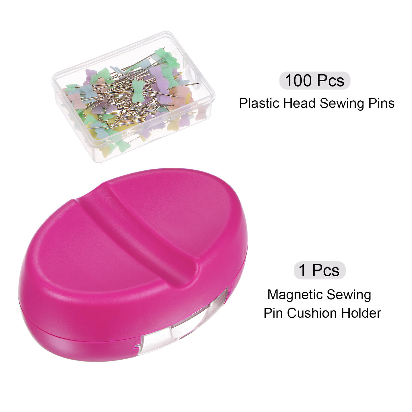 Harfington Magnetic Pin Cushion with 100pcs Tie Plastic Head Pins, with Drawer, Pink