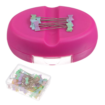 Harfington Magnetic Pin Cushion with 100pcs Tie Plastic Head Pins, with Drawer, Pink