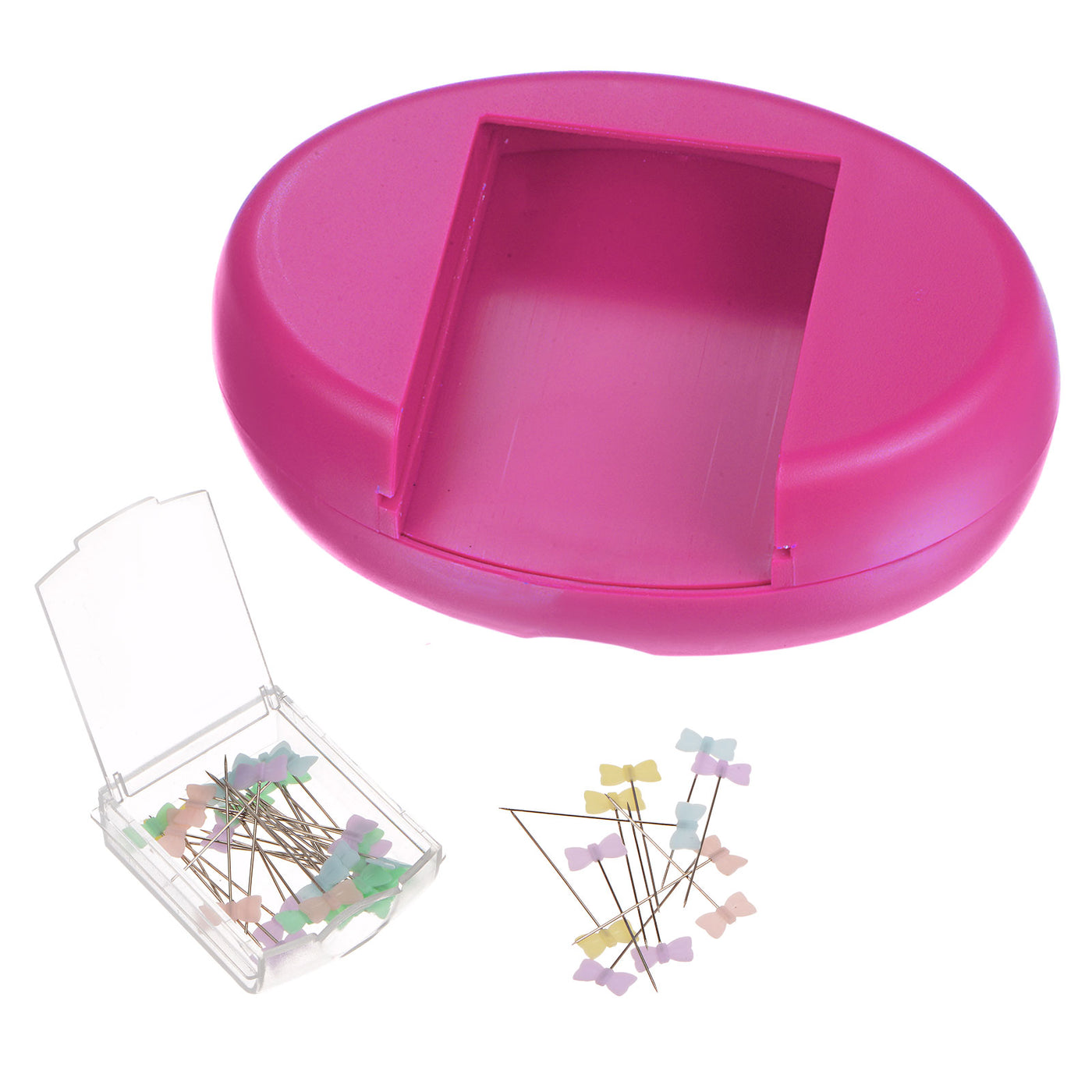 Harfington Magnetic Pin Cushion with 50pcs Tie Plastic Head Pins, with Drawer, Pink