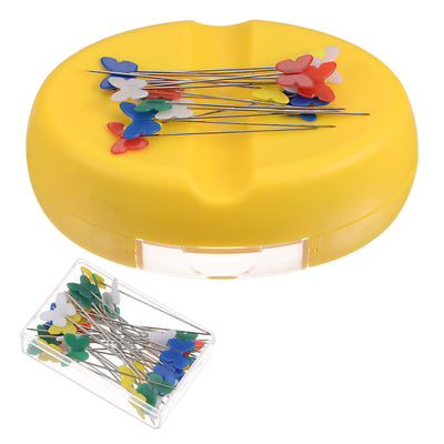 Harfington Magnetic Pin Cushion with 100pcs Butterfly Pins, with Drawer, Yellow