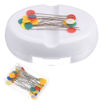 Harfington Magnetic Pin Cushion with 100pcs Plum Flower Pins, with Drawer, White