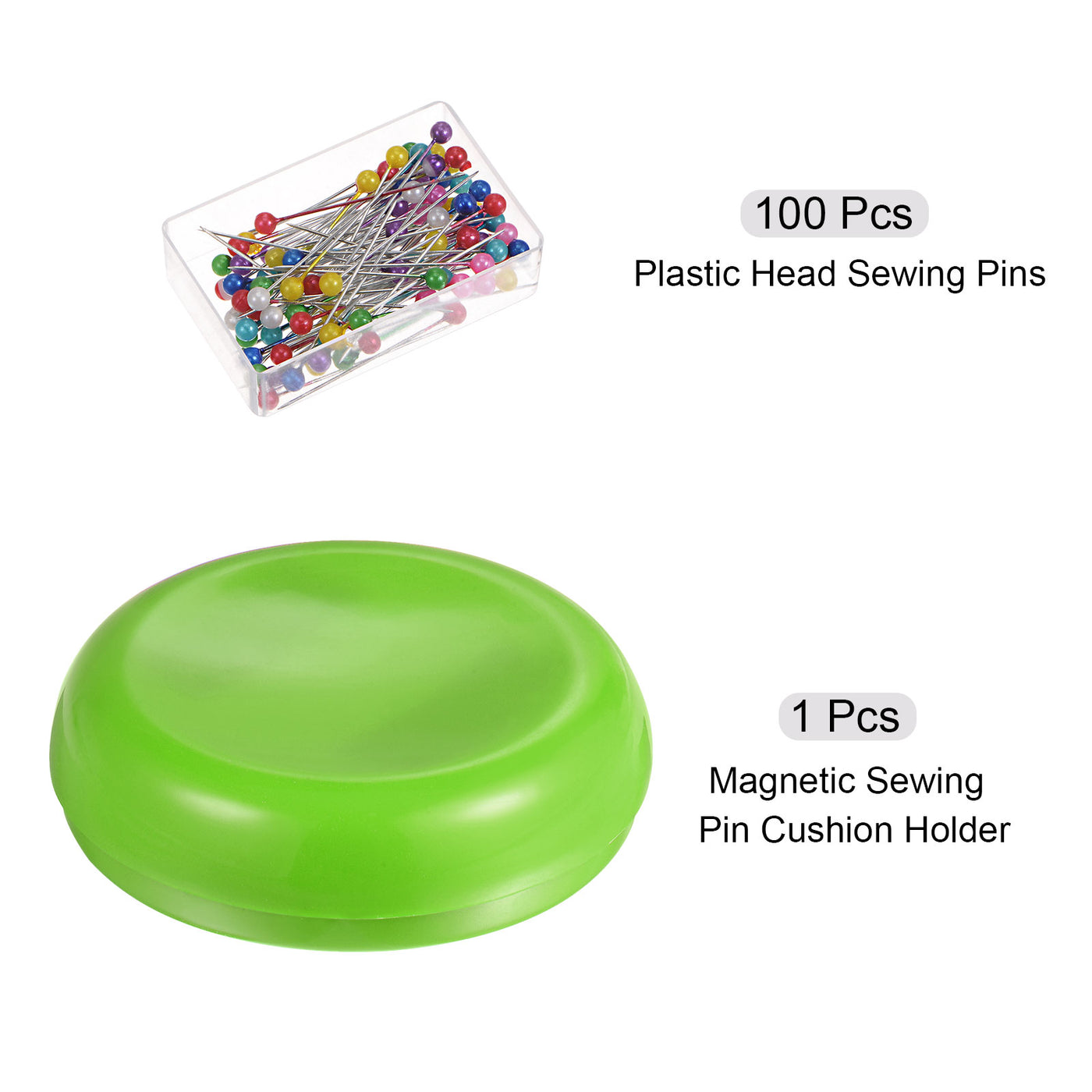 Harfington Magnetic Pin Cushion Round Shape with 100pcs Plastic Head Pins, Green
