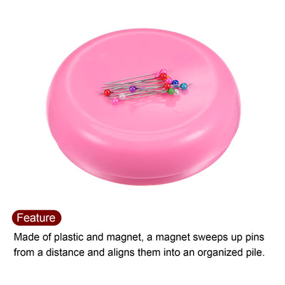 Harfington Magnetic Pin Cushion Round Shape with 100pcs Plastic Head Pins, Pink