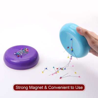 Harfington Magnetic Pin Cushion Round Shape with 100pcs Black Plastic Head Pins, Purple