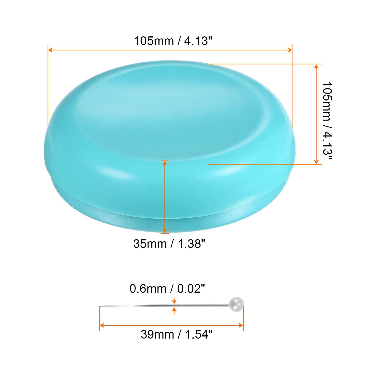 Harfington Magnetic Pin Cushion Round Shape with 100pcs White Plastic Head Pins, Light Blue