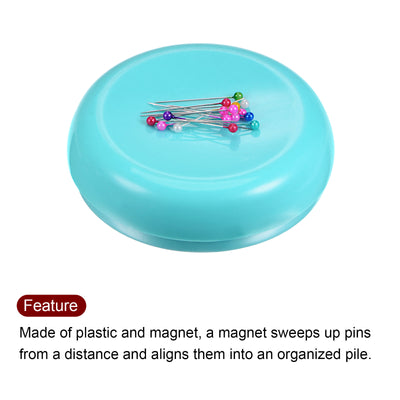 Harfington 2pcs Magnetic Pin Cushion Round Shape with 100pcs Plastic Head Pins, Light Blue
