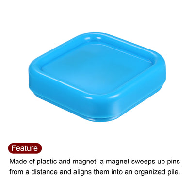 Harfington Magnetic Pin Cushion Square Shape with 100pcs Plastic Head Pins, Blue
