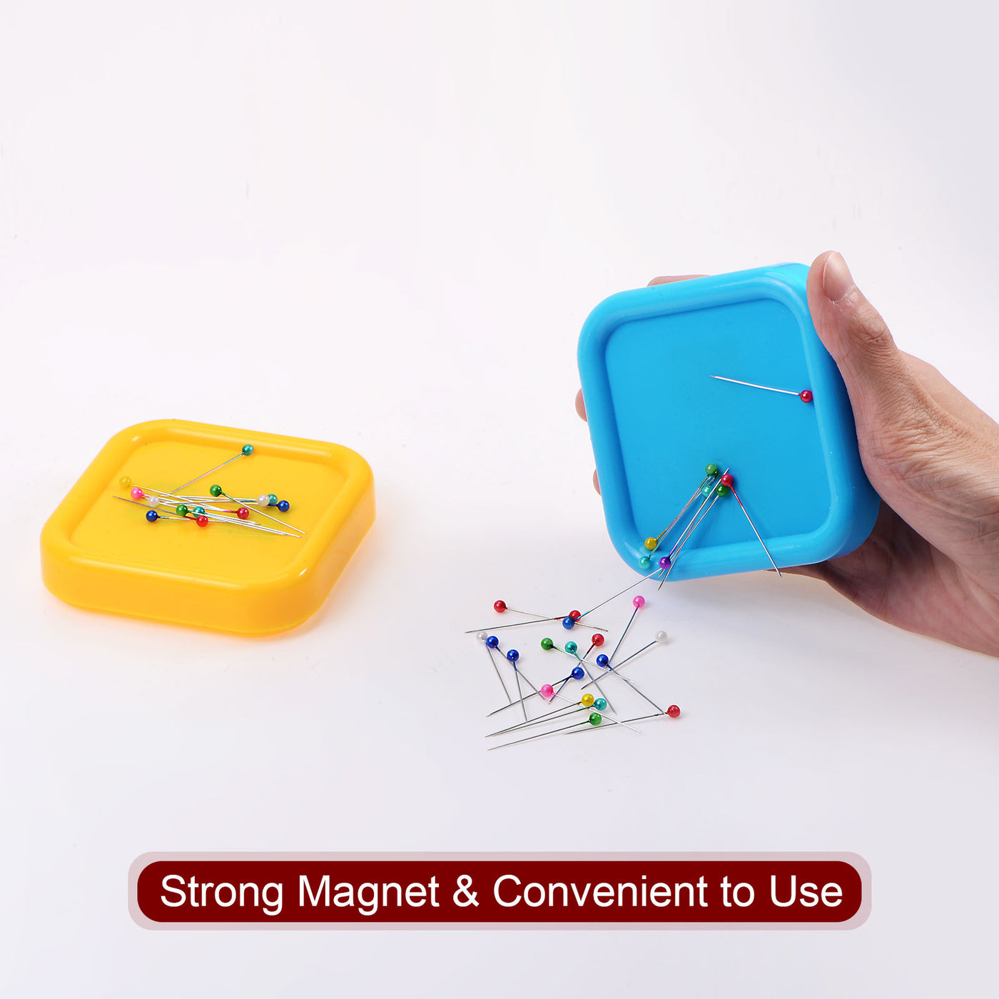 Harfington Magnetic Pin Cushion Square Shape with 100pcs Plastic Head Pins, Blue