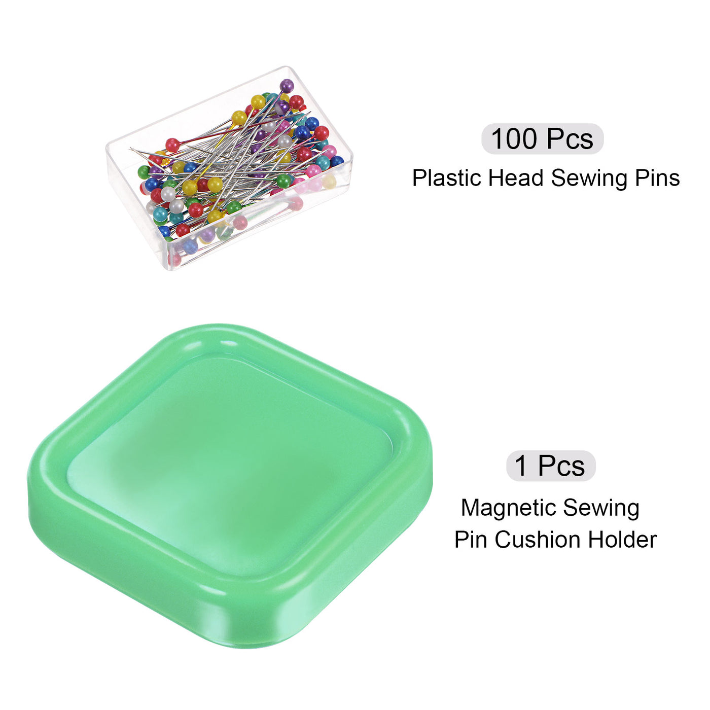 Harfington Magnetic Pin Cushion Square Shape with 100pcs Plastic Head Pins, Green