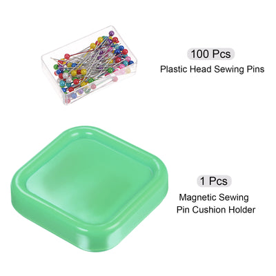 Harfington Magnetic Pin Cushion Square Shape with 100pcs Plastic Head Pins, Green