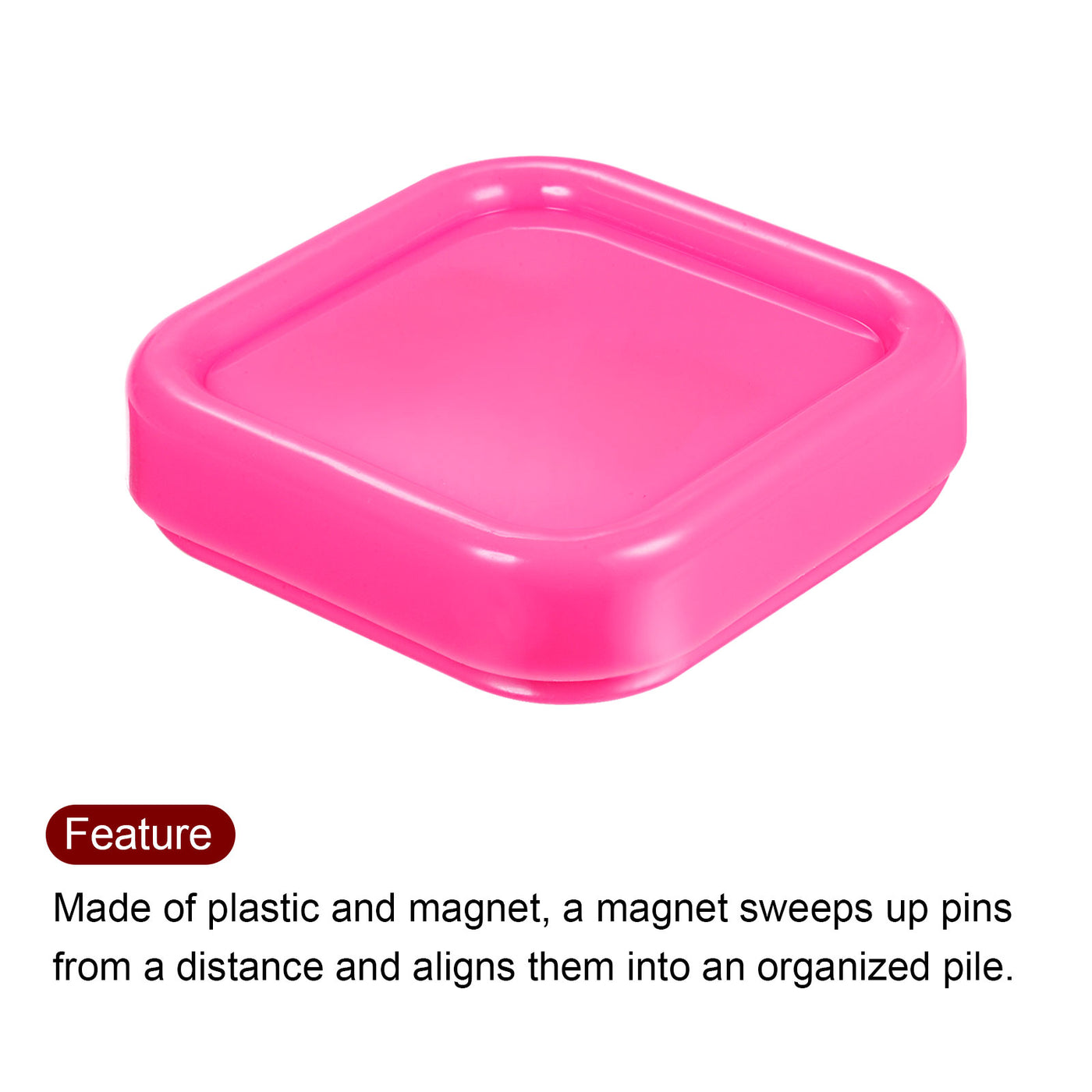 Harfington Magnetic Pin Cushion Square Shape with 100pcs Plastic Head Pins, Pink