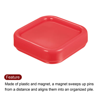 Harfington Magnetic Pin Cushion Square Shape with 100pcs Plastic Head Pins, Red
