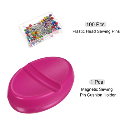 Harfington Magnetic Pin Cushion with 100pcs Plastic Head Pins, Pink