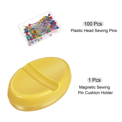 Harfington Magnetic Pin Cushion with 100pcs Plastic Head Pins, Yellow