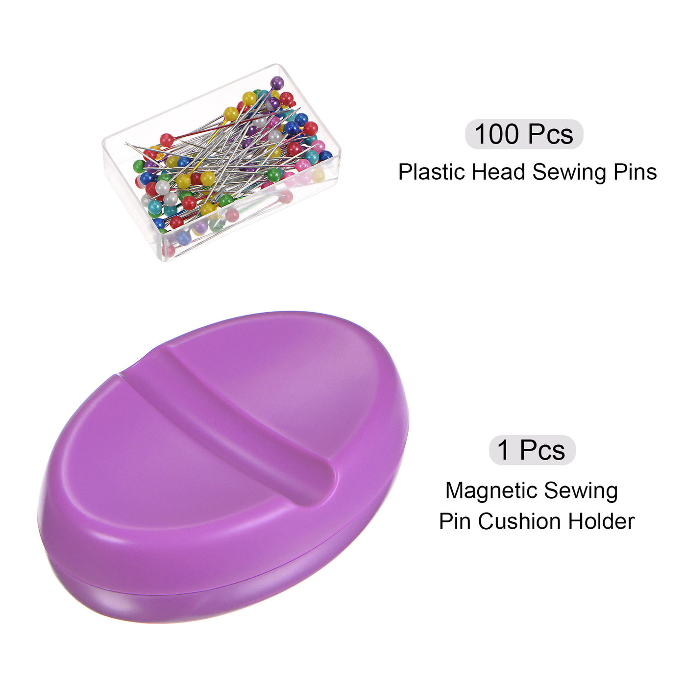 Harfington Magnetic Pin Cushion with 100pcs Plastic Head Pins, Purple