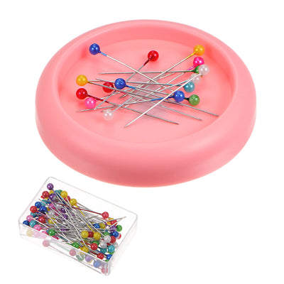 Harfington Magnetic Pin Cushion Concave Shape with 100pcs Plastic Head Pins, Pink