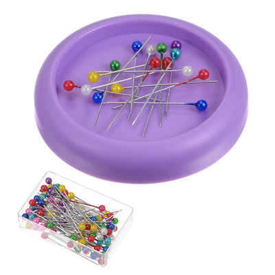 Harfington Magnetic Pin Cushion Concave Shape with 100pcs Plastic Head Pins, Purple