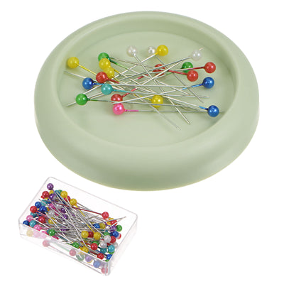 Harfington Magnetic Pin Cushion Concave Shape with 100pcs Plastic Head Pins, Green