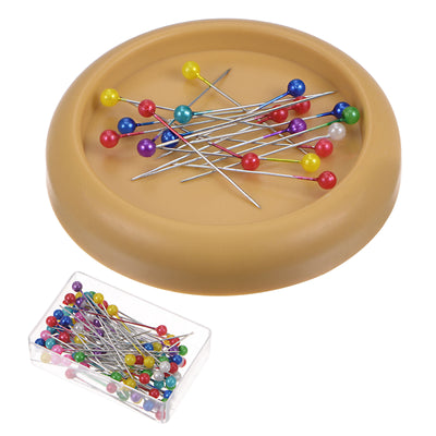 Harfington Magnetic Pin Cushion Concave Shape with 100pcs Plastic Head Pins, Yellow