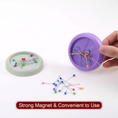Harfington Magnetic Pin Cushion Concave Shape with 100pcs Plastic Head Pins, Purple Pink