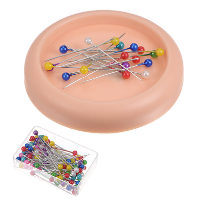 Harfington Magnetic Pin Cushion Concave Shape with 100pcs Plastic Head Pins, Light Yellow