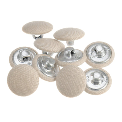 Harfington 10pcs Fabric Cloth Covered Button 15mm Round Metal Sewing Buttons, Beige