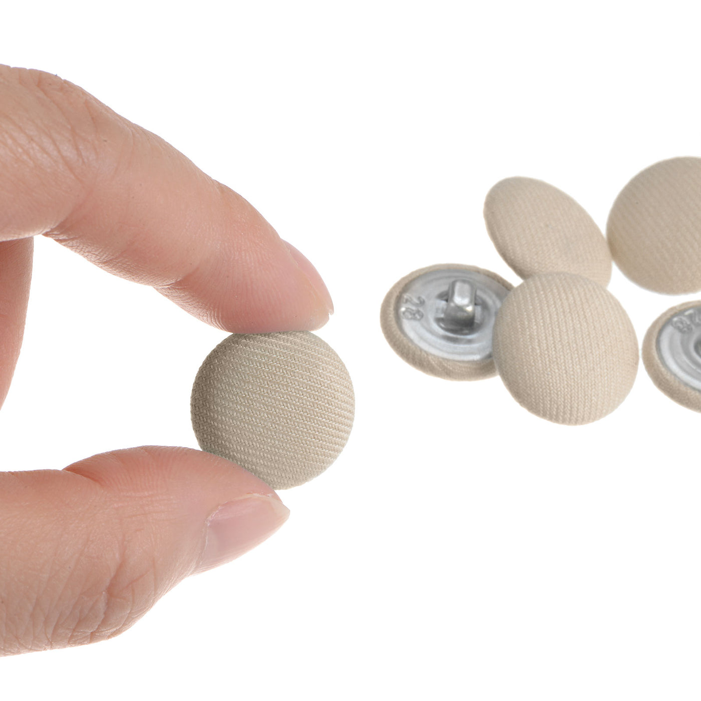 Harfington 10pcs Fabric Cloth Covered Button 18mm Round Metal Sewing Buttons, Beige