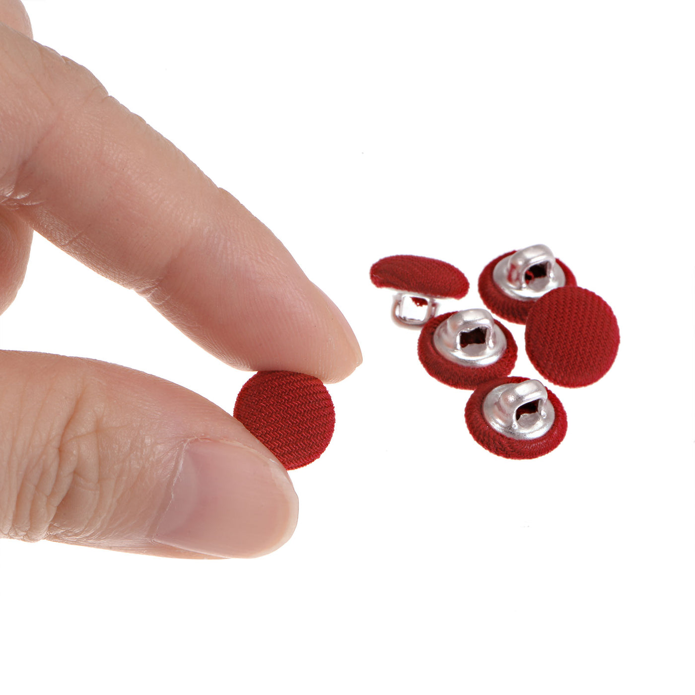 Harfington 20pcs Fabric Cloth Covered Button 10mm Round Metal Sewing Buttons, Red