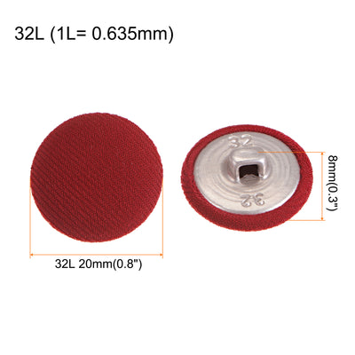 Harfington 10pcs Fabric Cloth Covered Button 20mm Round Metal Sewing Buttons, Red