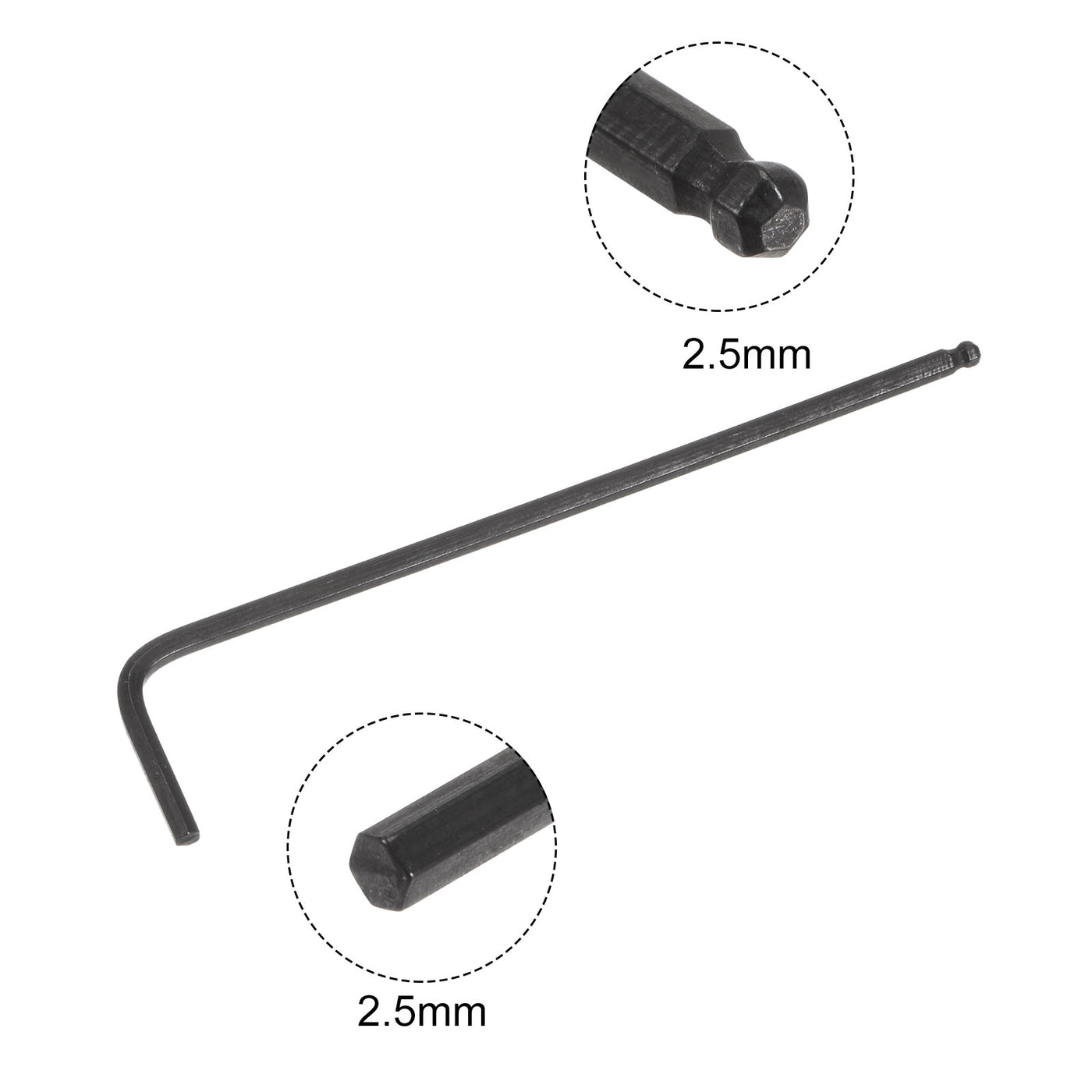 uxcell Uxcell 2.5mm Ball End Hex Key Wrench, L Shaped Long Arm CR-V Repairing Tool, Black