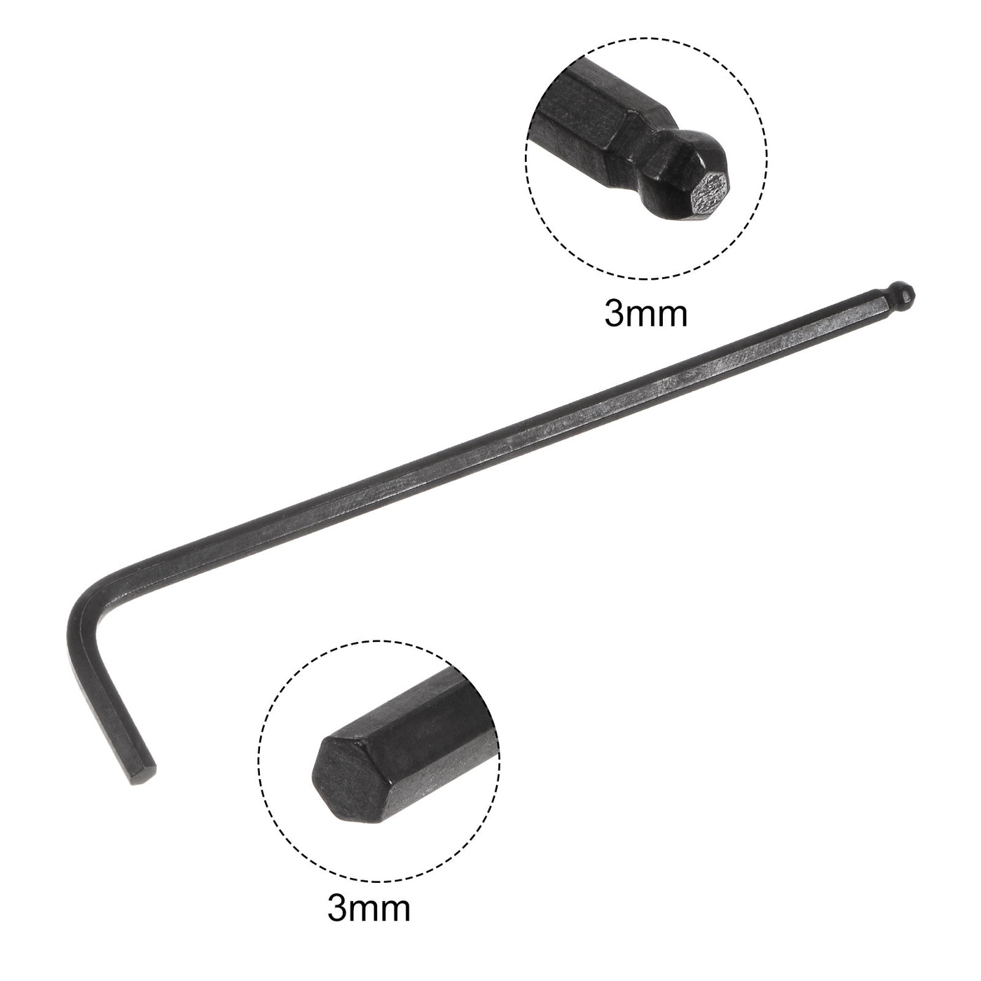 uxcell Uxcell 3mm Ball End Hex Key Wrench, L Shaped Long Arm CR-V Repairing Tool, Black