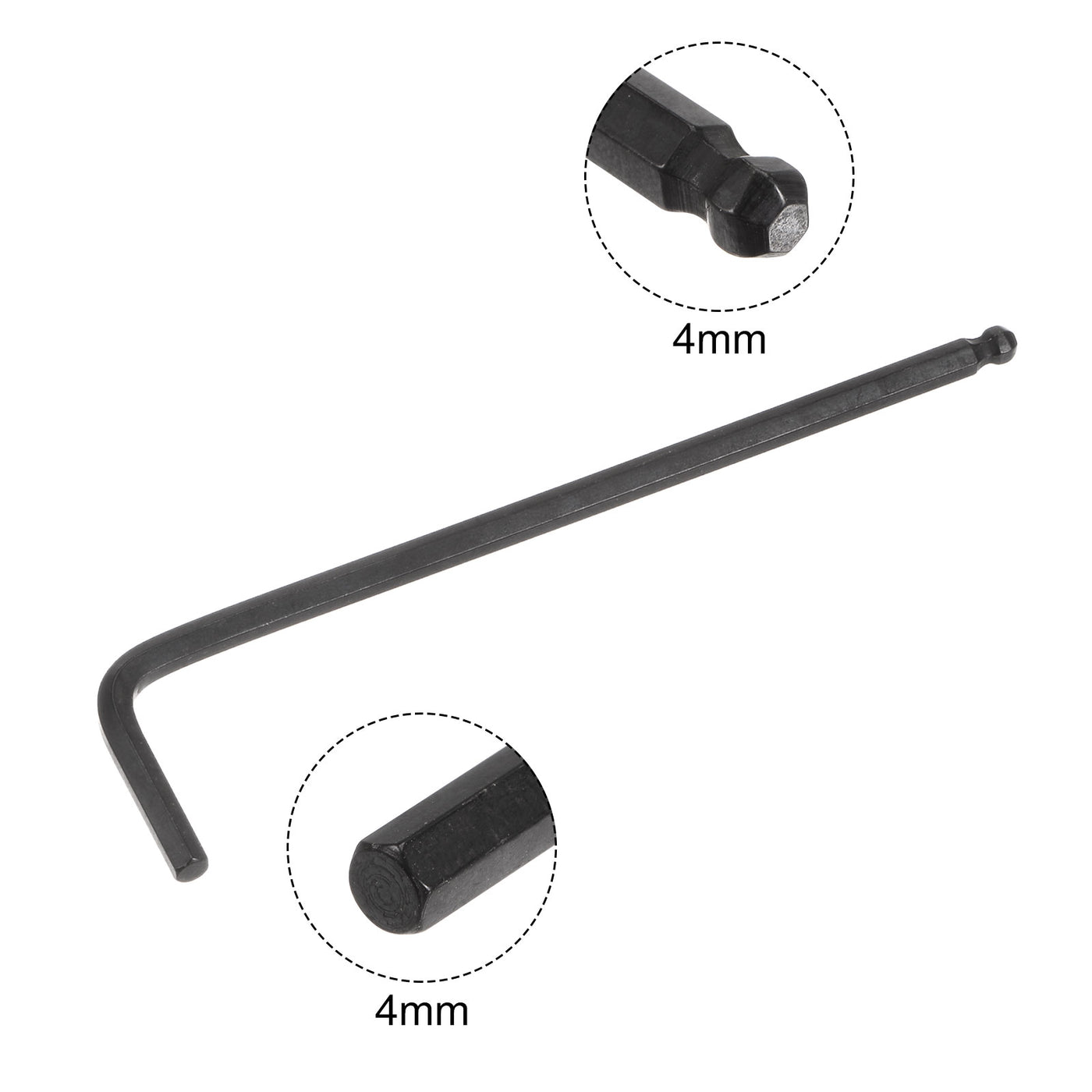 uxcell Uxcell 4mm Ball End Hex Key Wrench, L Shaped Long Arm CR-V Repairing Tool, Black