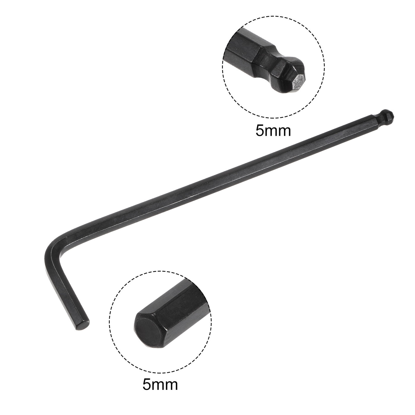 uxcell Uxcell 5mm Ball End Hex Key Wrench, L Shaped Long Arm CR-V Repairing Tool, Black