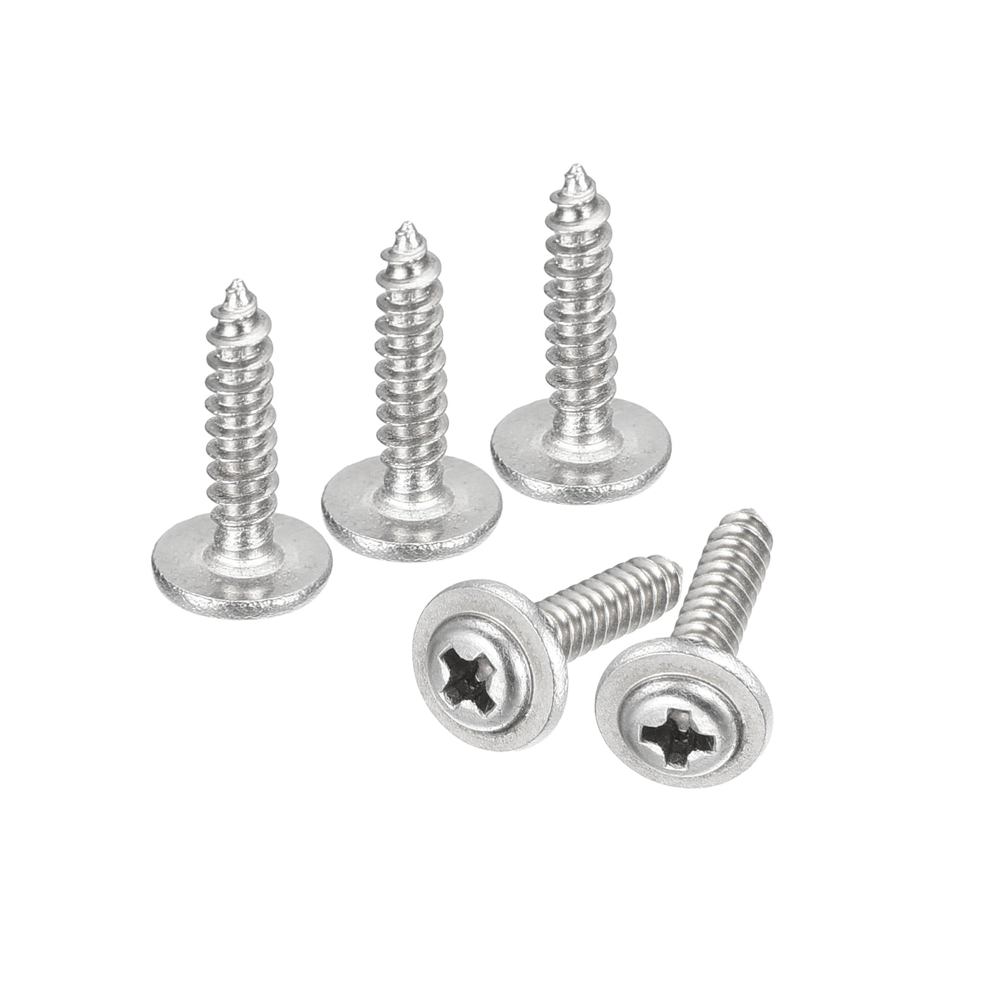 uxcell Uxcell ST2x10mm Phillips Pan Head Self-tapping Screw with Washer, 100pcs - 304 Stainless Steel Wood Screw Full Thread (Silver)